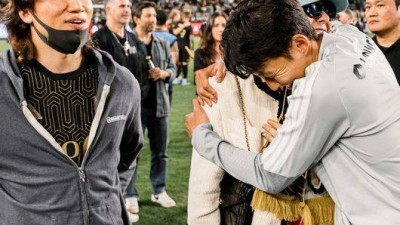 손흥민 '4도움' 폭발하자 지드래곤이 달려왔다...LA서 포옹한 '월드 클래스'