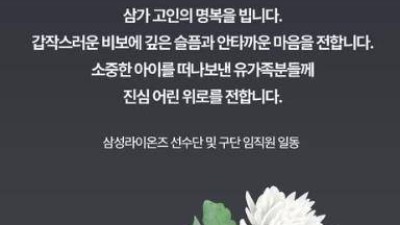 프로야구 삼성 구단, 주왕산 사망 초등생 애도 진심 어린 위로